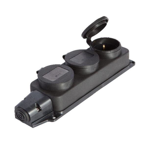 Розеточный блок трёхместный с крышками (каучук)